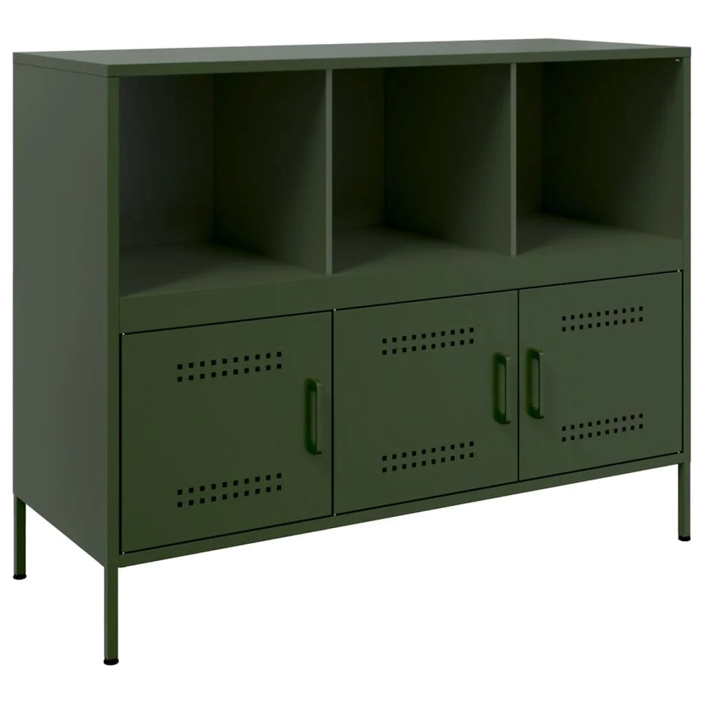 Credenza buffet cassettiera mobile contenitore organizer cucina soggiorno soggiorno oliva 100,5 x 39 x 79 cm verde acciaio 02_0036569