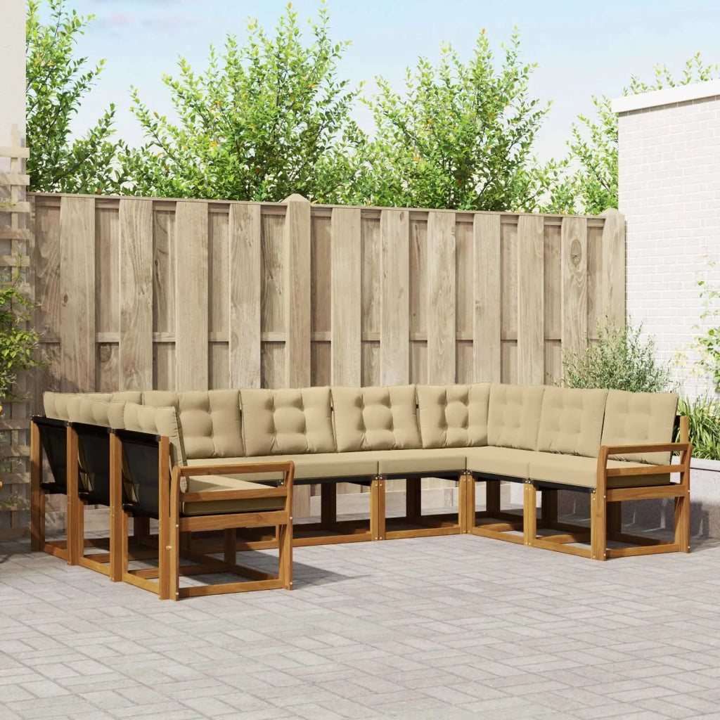 Set di divani da esterno con cuscino 9 pcs Naturale e Beige