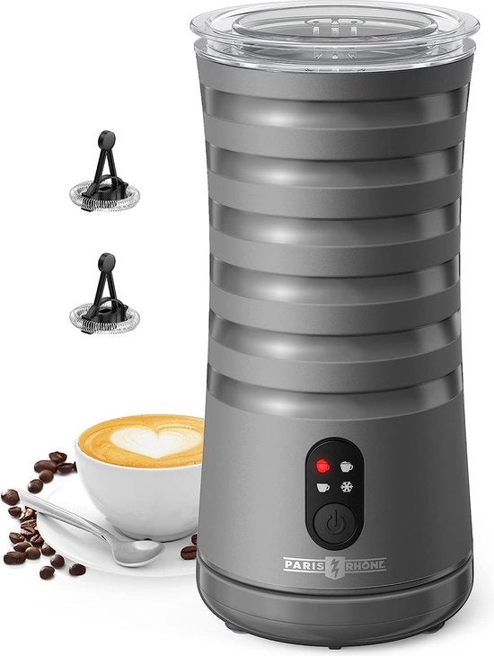 Melmacchina 4-in-1 elettrica per crema di latte calda e fredda, contenitore di latte con funzione antiscivolo automatica, macchina per crema di latte compatta per caffè, latte e cappuccino (grigio)