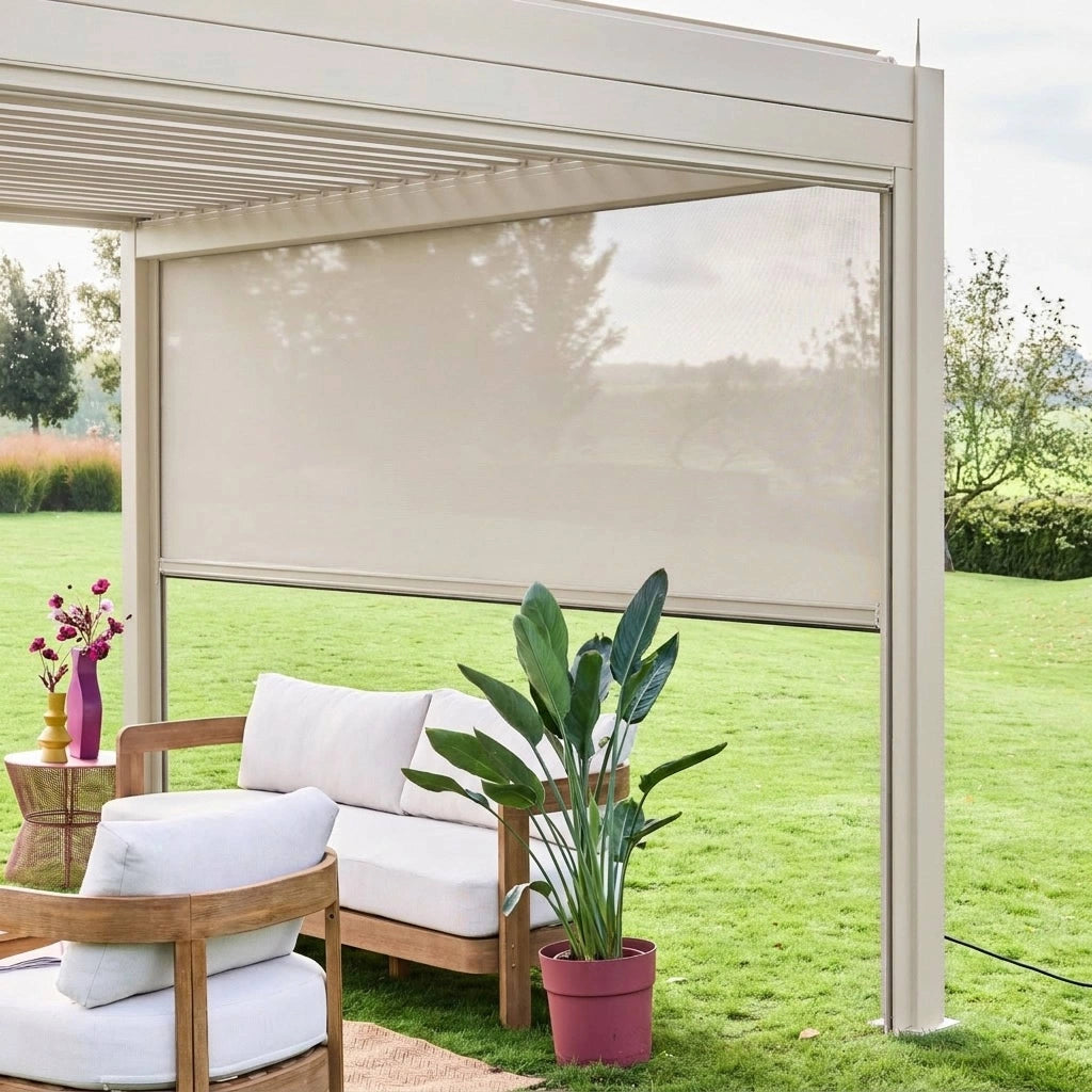 tenda laterale avvolgibile alluminio e textilene per pergola, 4m ,