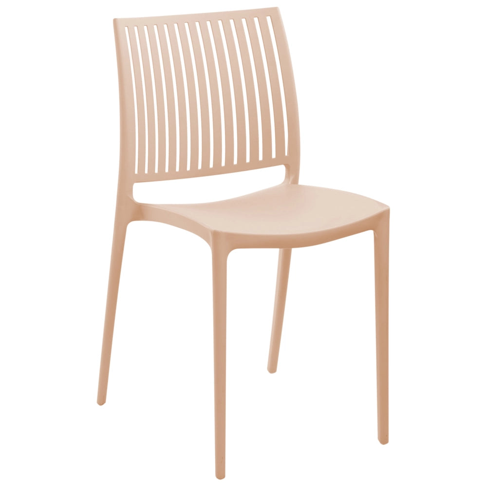 Set di 4 sedie da giardino in plastica sintetica, sedute da esterno impilabili color beige sabbia
