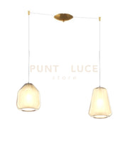SOSPENSIONE OTTONE SAT. 2 LUCI SPOSTABILE VETRI BETA + GAMMA AMBRA 1176OS-S2 S BG-AM