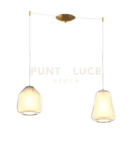 SOSPENSIONE OTTONE SAT. 2 LUCI SPOSTABILE VETRI BETA + GAMMA AMBRA 1176OS-S2 S BG-AM