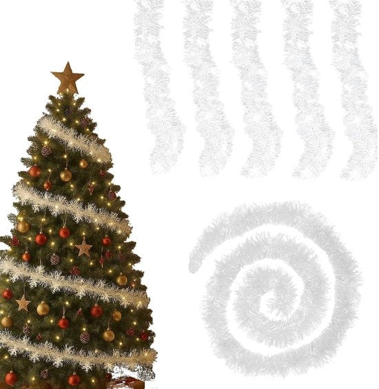 Decorazione per albero di Natale o salotto 5 x 2 m - Fiocchi di neve bianchi - Lametta morbida - Decorazione per Natale - Adatta per feste - Realizzata in PET - Decorazione per Natale