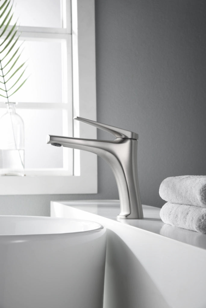 IMEX Miscelatore monocomando per lavabo in ottone con finitura acciaio S316 cartuccia ceramica Ø28 mm altezza 168 mm canna 123 mm set 2 flessibili 3-8 inclusi modello BDD055-1AC