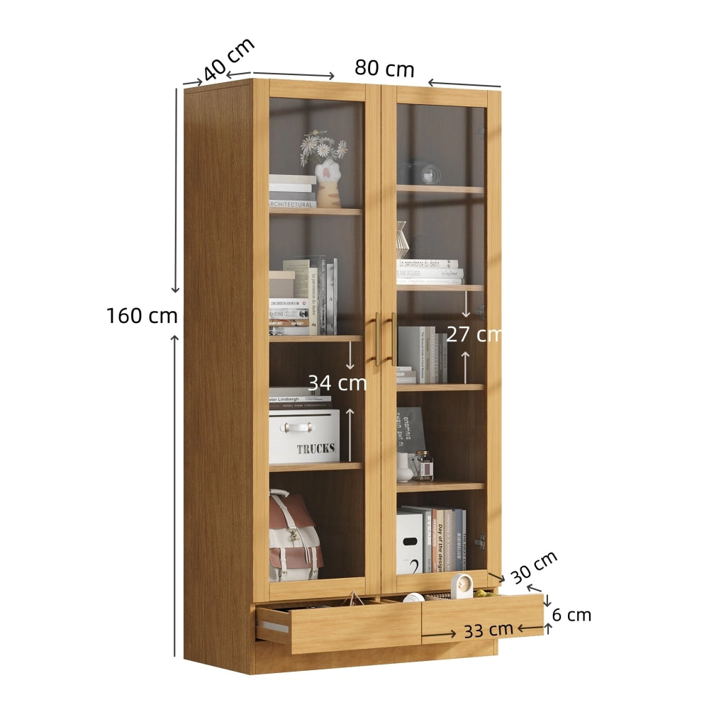 Vetrina in MDF e vetro 80 x 40 x 160 cm, legno naturale