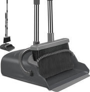 Set di spazzola e aspirapolvere da terra per uso domestico, ufficio e esterno - nero e grigio con manico lungo.