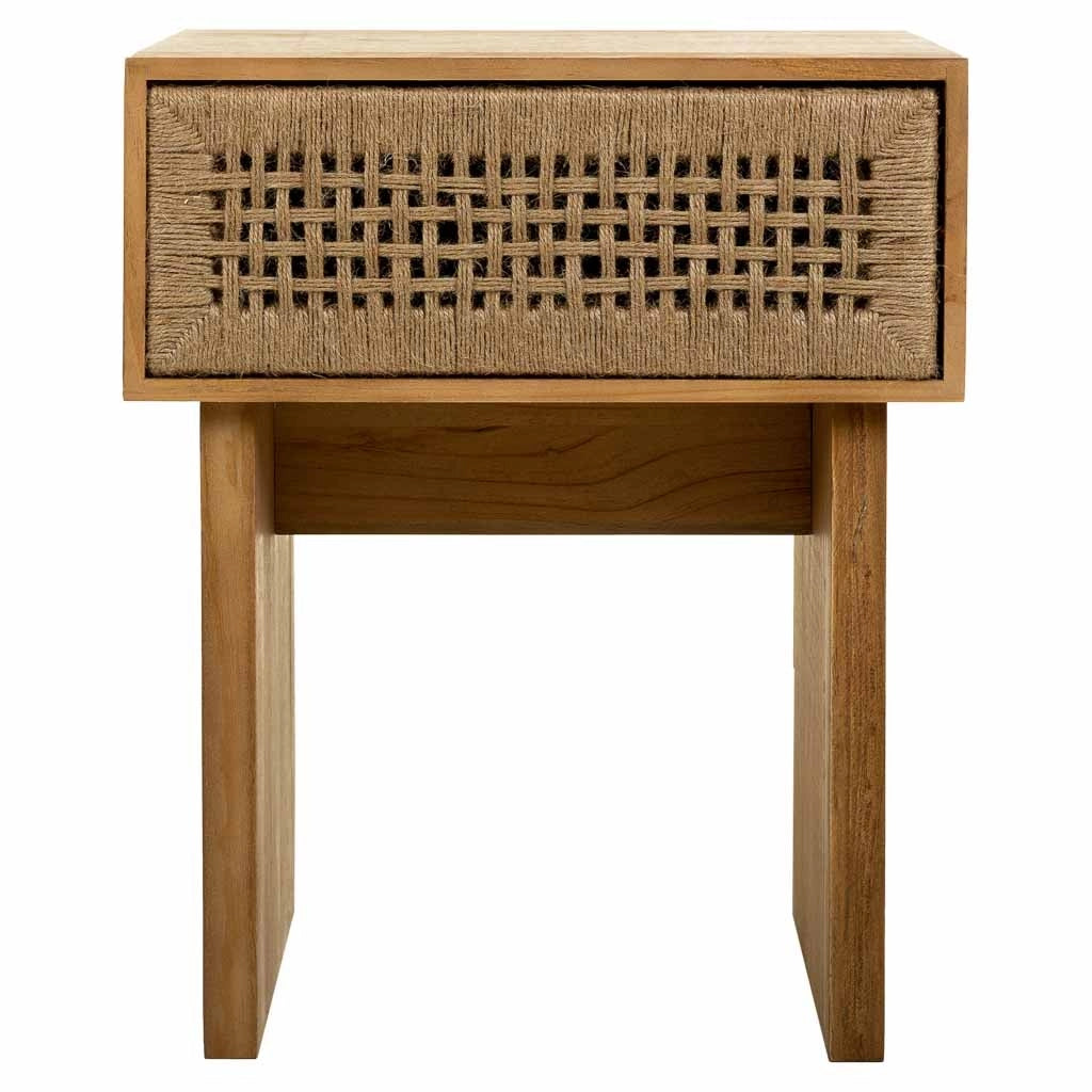 Comodino in legno e corda intrecciata marrone 45x36x55h