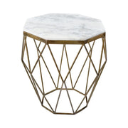 Tavolino basso NEXORA 50 cm in marmo bianco e ferro ottone design geometrico