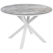 Tavolo da giardino in alluminio con gambe in alluminio e piano con effetto marmo bianco stile moderno