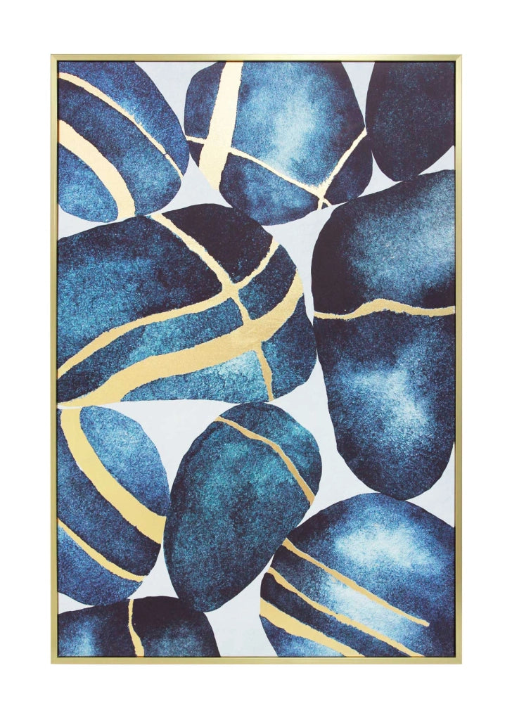 Quadro Hispanohogar in poliestere astratto blu e oro 92x62