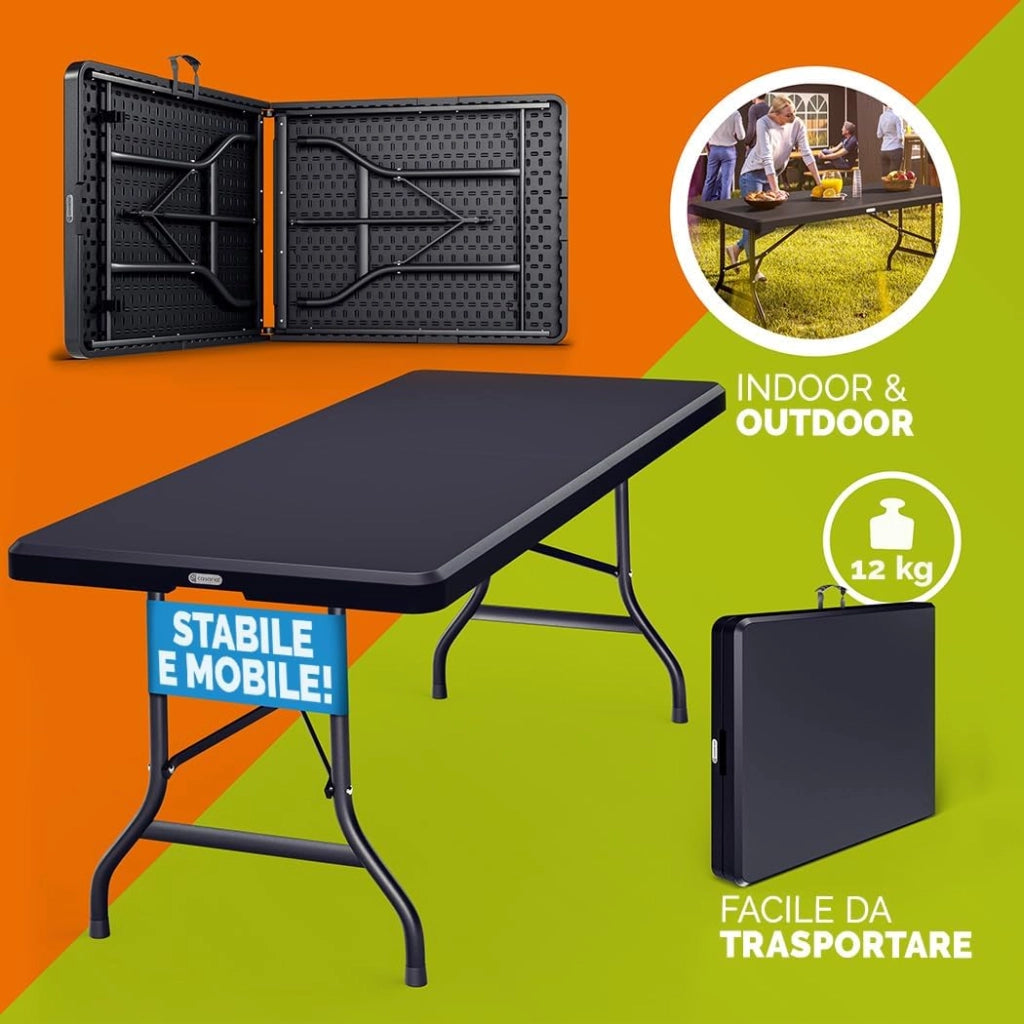 Tavolo da Giardino Portatile 183x76cm in Plastica 8 Persone Terrazza Balcone Tavolo da Campeggio Pieghevole
