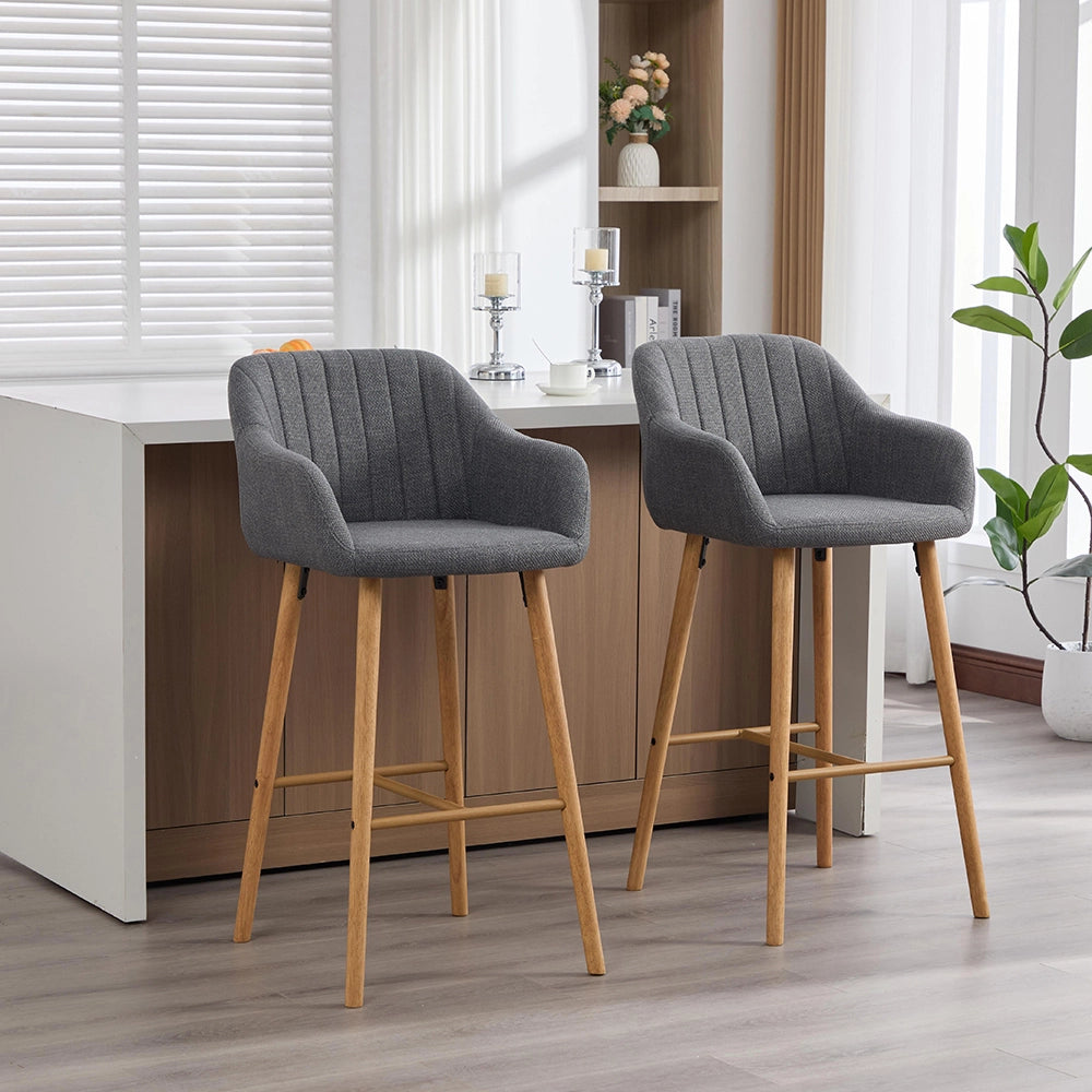 Tabouret da bar moderno stile europeo - Xylo - Schienale alto e braccioli seduta in lino gambe in legno