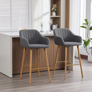 Tabouret da bar moderno stile europeo - Xylo - Schienale alto e braccioli seduta in lino gambe in legno