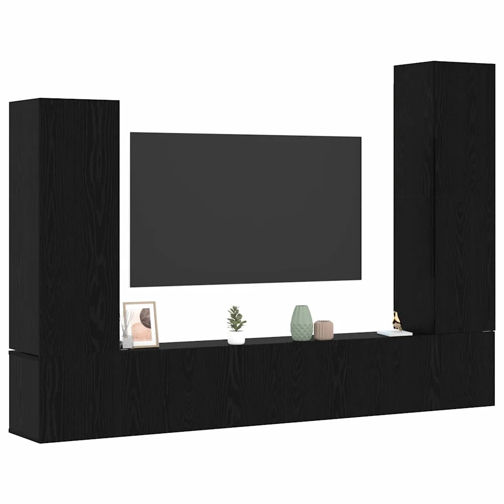 Set mobile TV 4 pz-Set di 4 Credenza per TV Rovere Nero Legno multistrato 836318