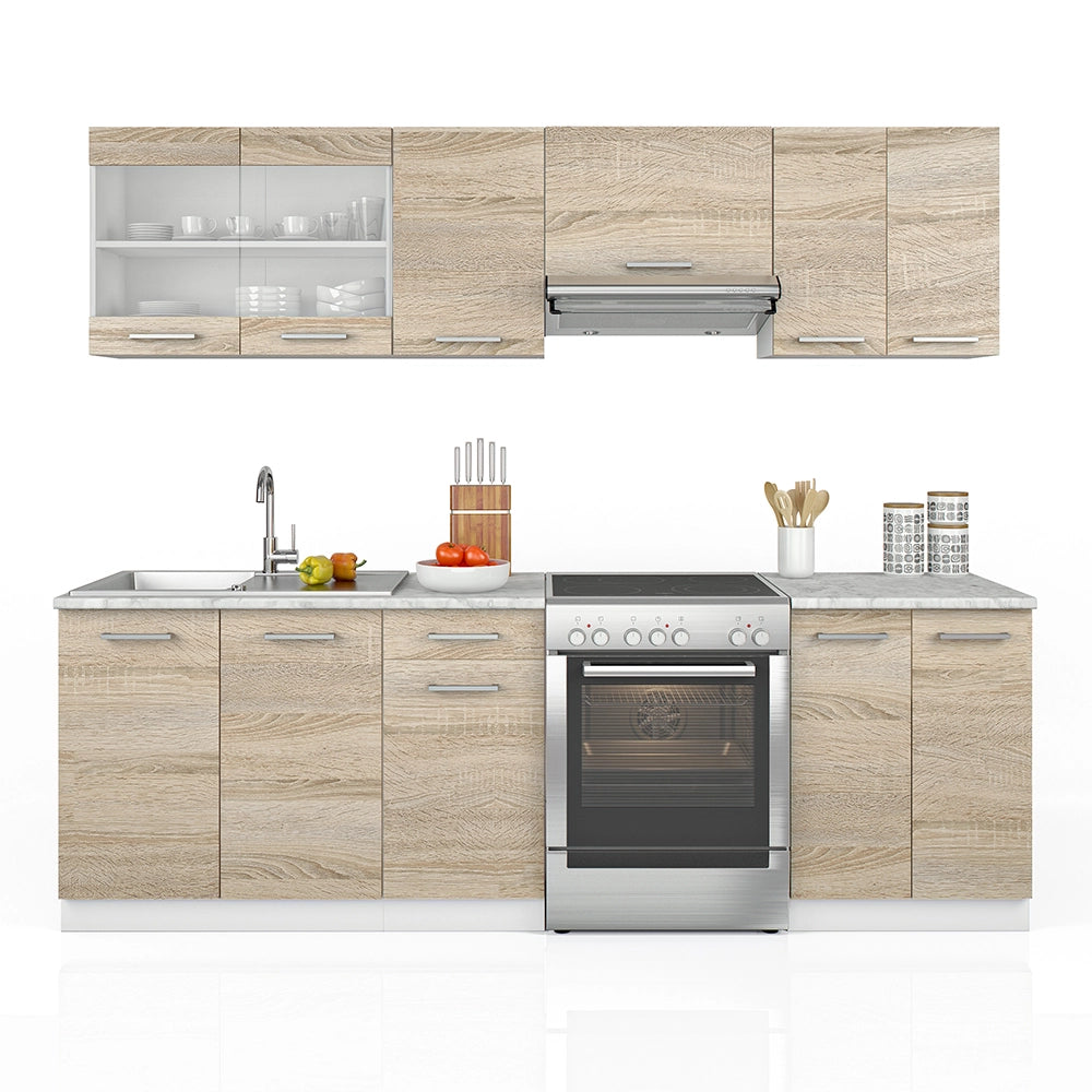 Vicco Mobile da cucina Sonoma 240 cm , PL Marmo con striscia LED