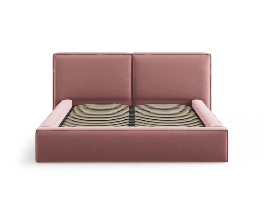 Cosmopolitan Design - Letto a cassettone con testiera doppia "Arendal" 180x200cm in velluto rosa 