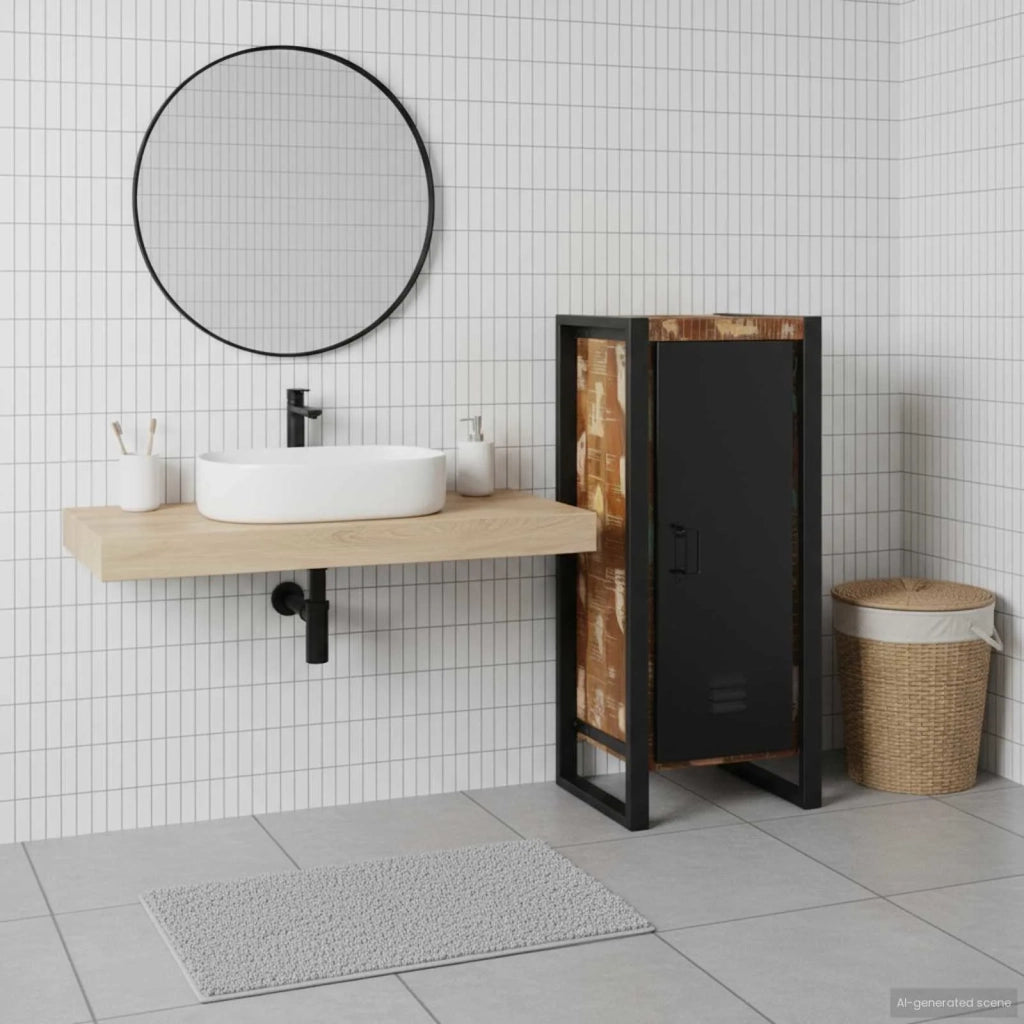 Mobile da Bagno con porta Marrone Legno Recuperato Massello 4013614