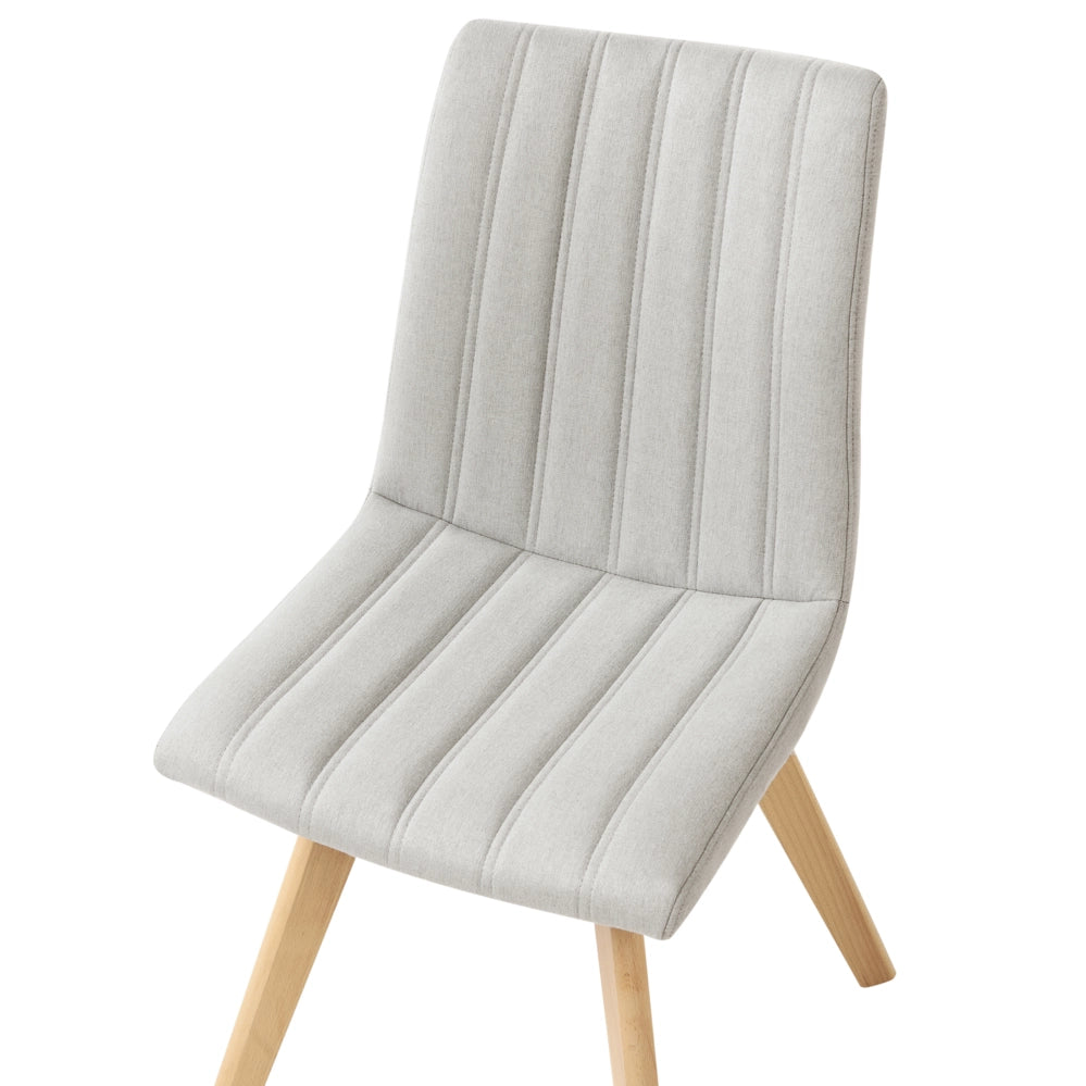 Set di 2 Sedie da Pranzo Tessuto grigio chiaro e Gambe in Legno Imbottitura verticale Schienale curvo