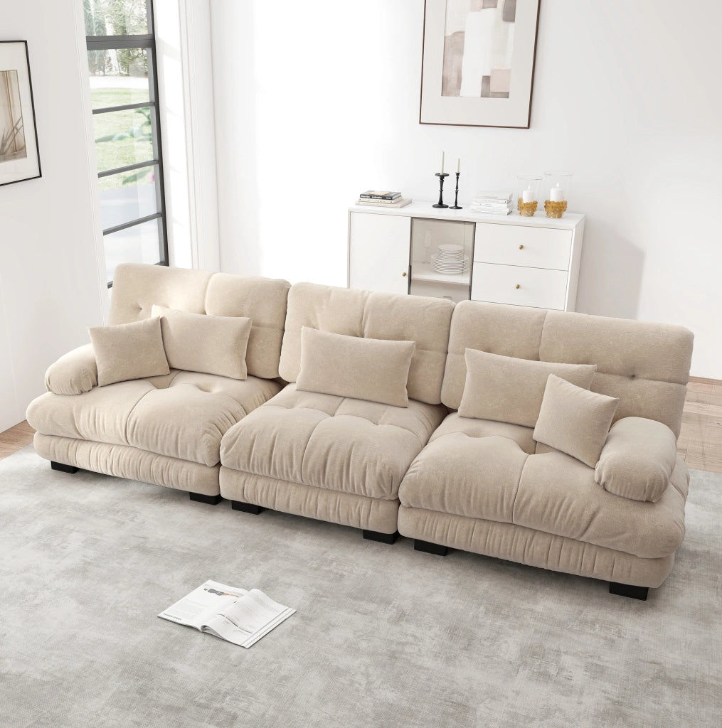 Divano modulare in chenille con seduta profonda; Light Coffee