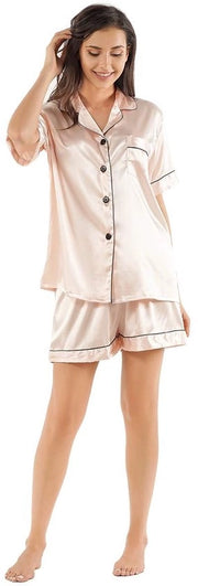 Pijama per donne - Abbigliamento notturno in seta - Maniche corte - Tessuto confortevole - Adatto per uso domestico - Tela di lusso con aspetto di seta