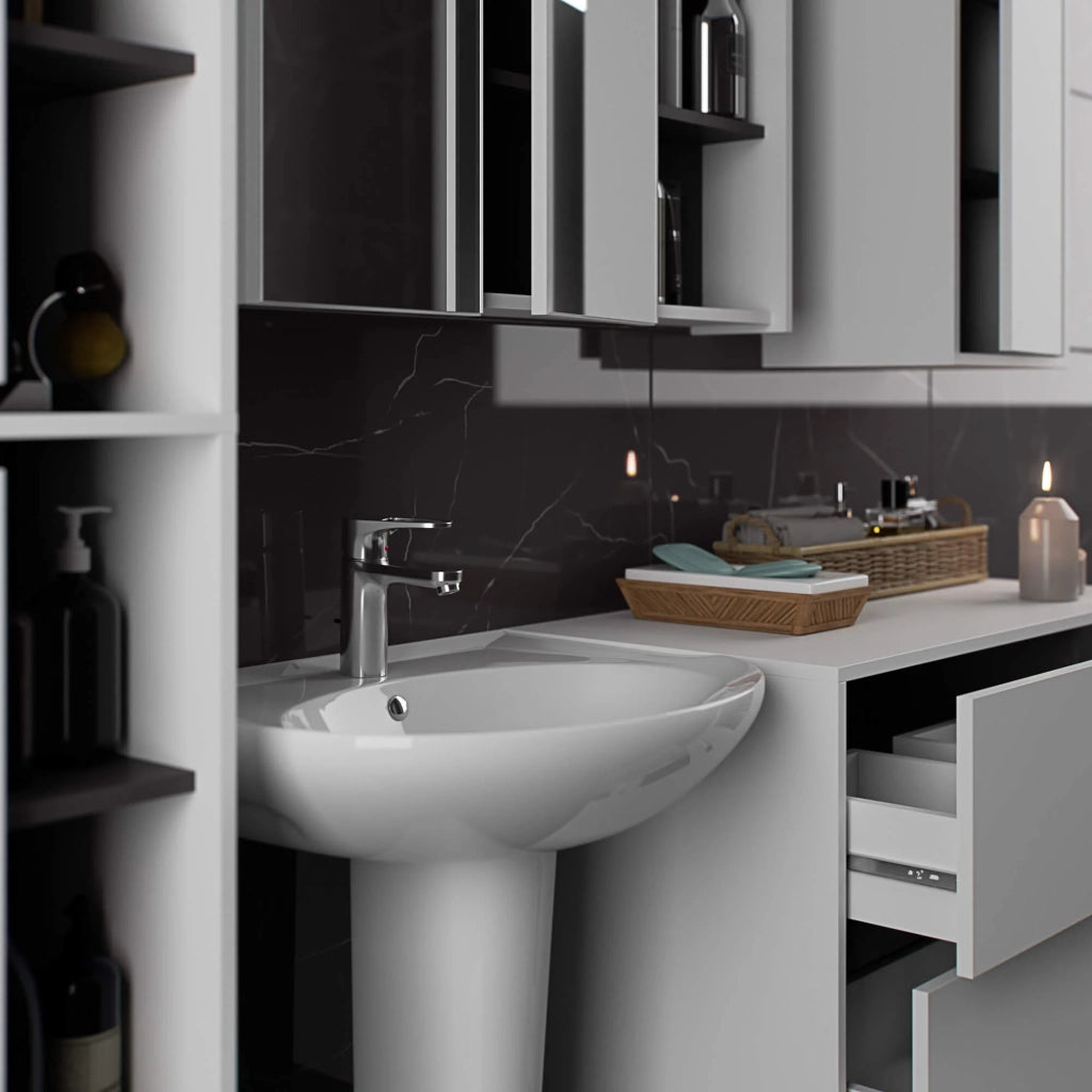 Pensile bagno con specchio VAMI Bianco, Grigio Grafite 90 cm 2 ante 90x15x75 cm