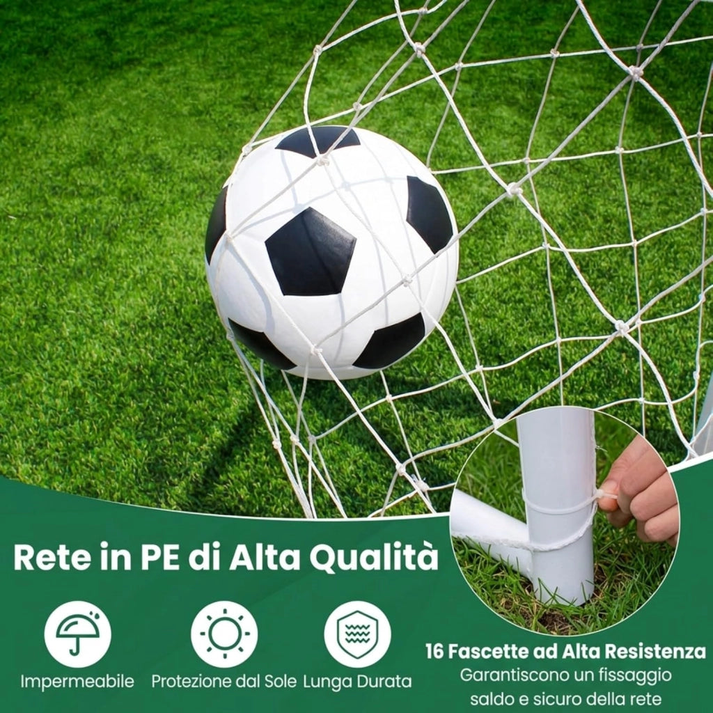 Porta da Calcio 300 x 204 cm con Telaio in Metallo, Rete in PE, 8 Picchetti e 16 Fascette, Facile Montaggio, Attrezzatura per Allenamento Calcio per Bambini, Giovani e Adulti