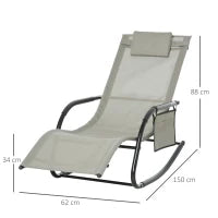 Poltrona a Dondolo da Giardino con Poggiatesta e Tasca Laterale, 150x62x88 cm, Nero e Grigio
