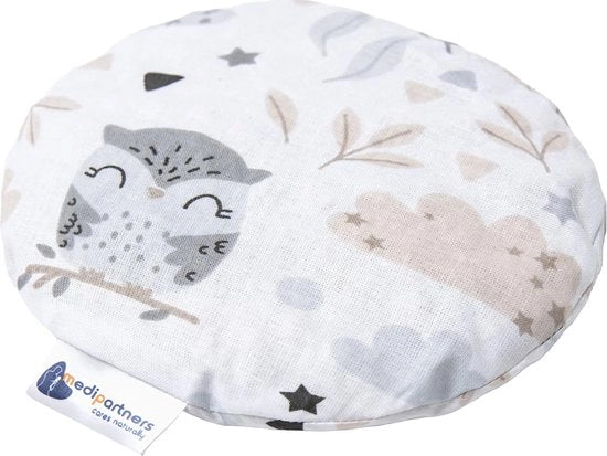 Cuscino a ciliegie, cuscino termico, cuscino per bambini con grani, 180 g, rotondo, 15 cm, ecosostenibile, 100% cotone, terapia del calore + freddo, terapia della luce per la massaggio