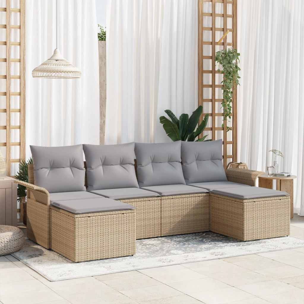 Set di divani da giardino 6 pezzi con cuscini Beige Polirattan