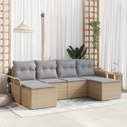 Set di divani da giardino 6 pezzi con cuscini Beige Polirattan