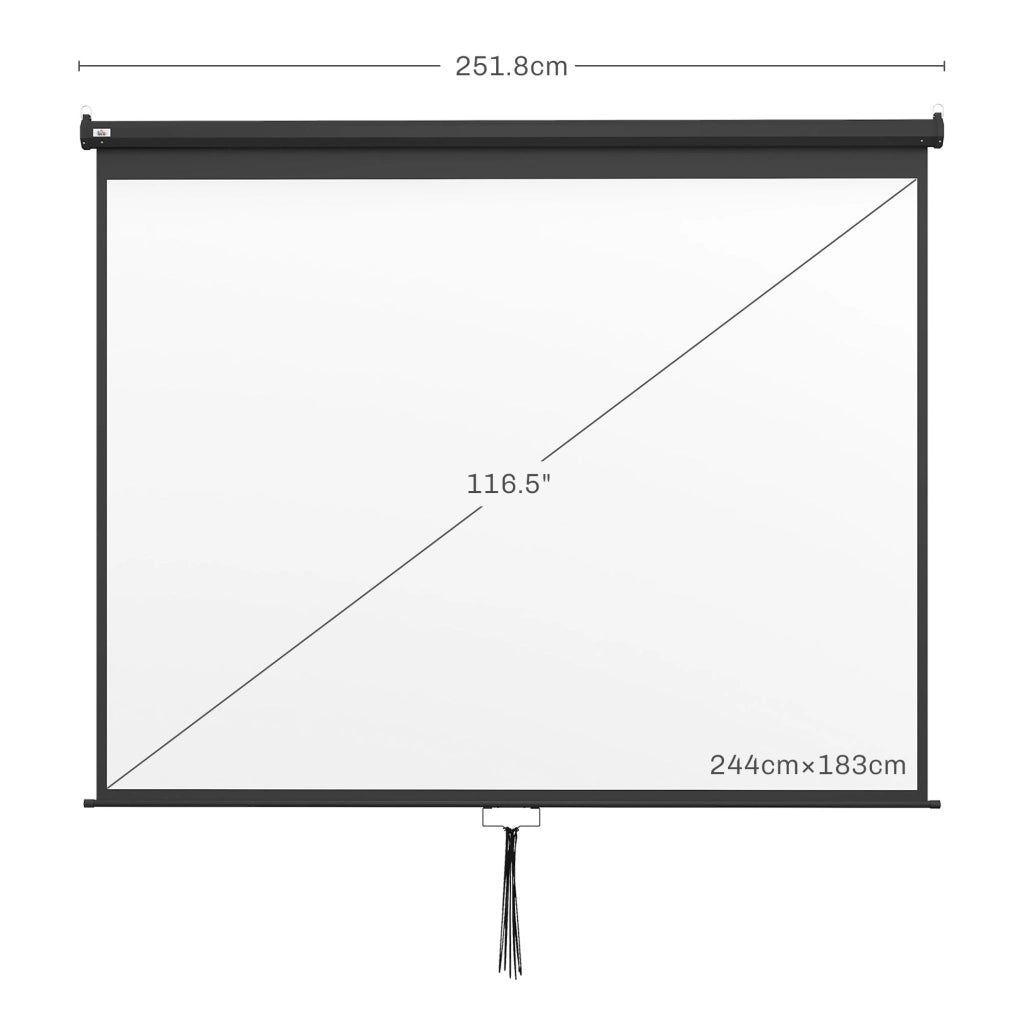 Telo Proiettore 120" Regolabile con Montaggio a Soffitto e Parete, Formato 4:3, 244x183cm, Bianco e Nero