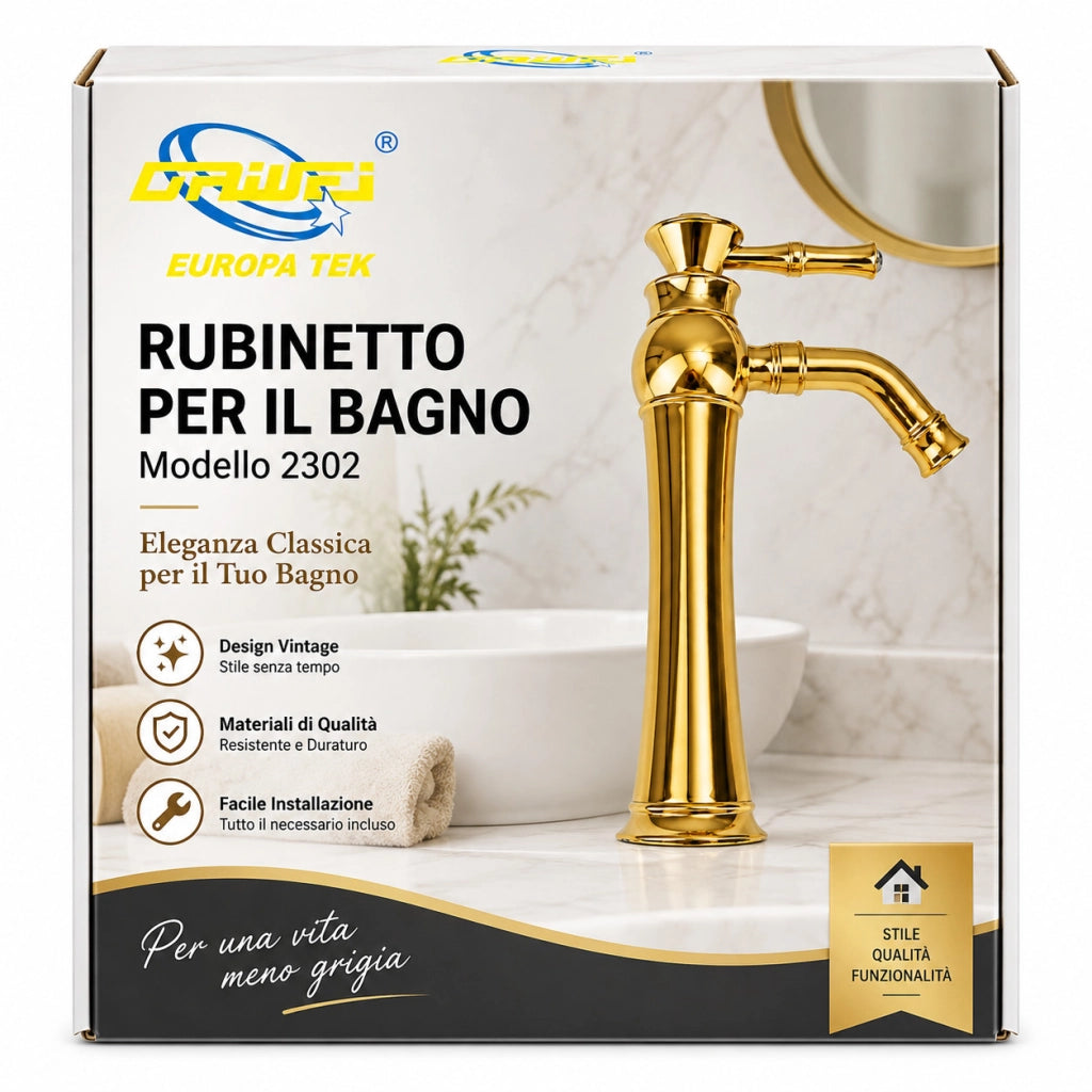 RUBINETTO BAGNO STILE ANTICO DIAMANTE MISCELATORE LAVANDINO ORO DORATO 2302