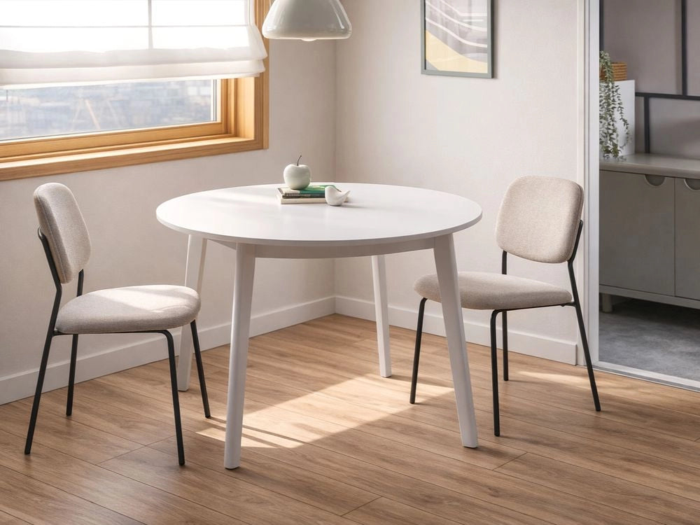 Tavolo da pranzo MDF bianco 100 cm con piano rotondo gambe in legno tavolo da cucina scandinavo