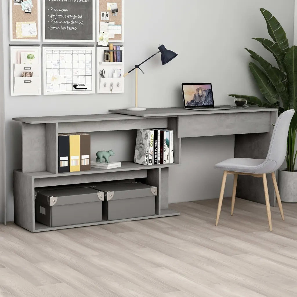 Scrivania Angolo Grigio Cemento 200x50x76 cm Legno Multistrato 801102
