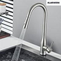 JANA | Rubinetto da cucina estensibile Premium in acciaio inox argento spazzolato | Rubinetto miscelatore ad alta pressione girevole a 360° 2 attacchi