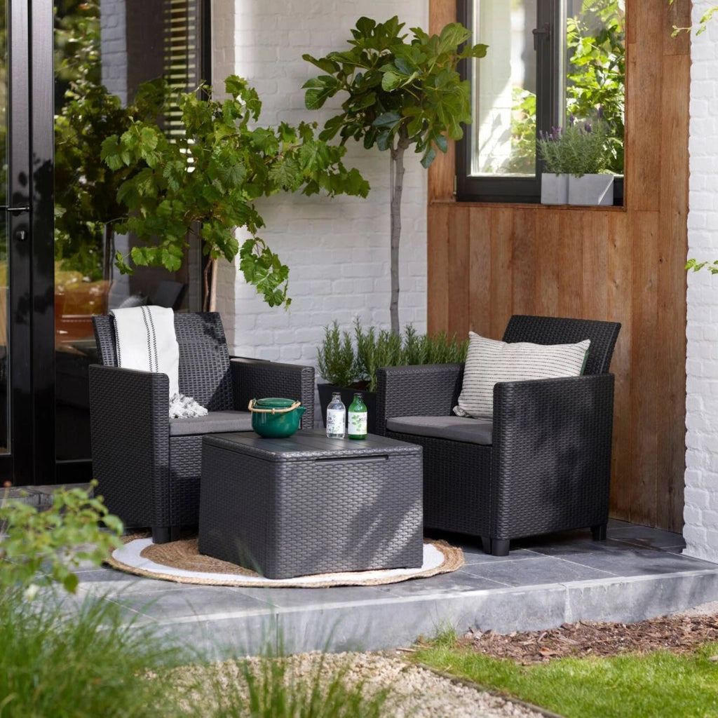 Set salotto da esterno Barrie, Salottino outdoor, Set da balcone o giardino, Composizione soggiorno per esterni, 64x65 h74 cm, Antracite