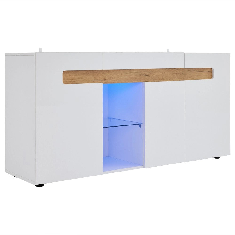 Credenza TV con LED ¨C MINIMAL ¨C Bianco Lucido, Vetro, 140x40x70