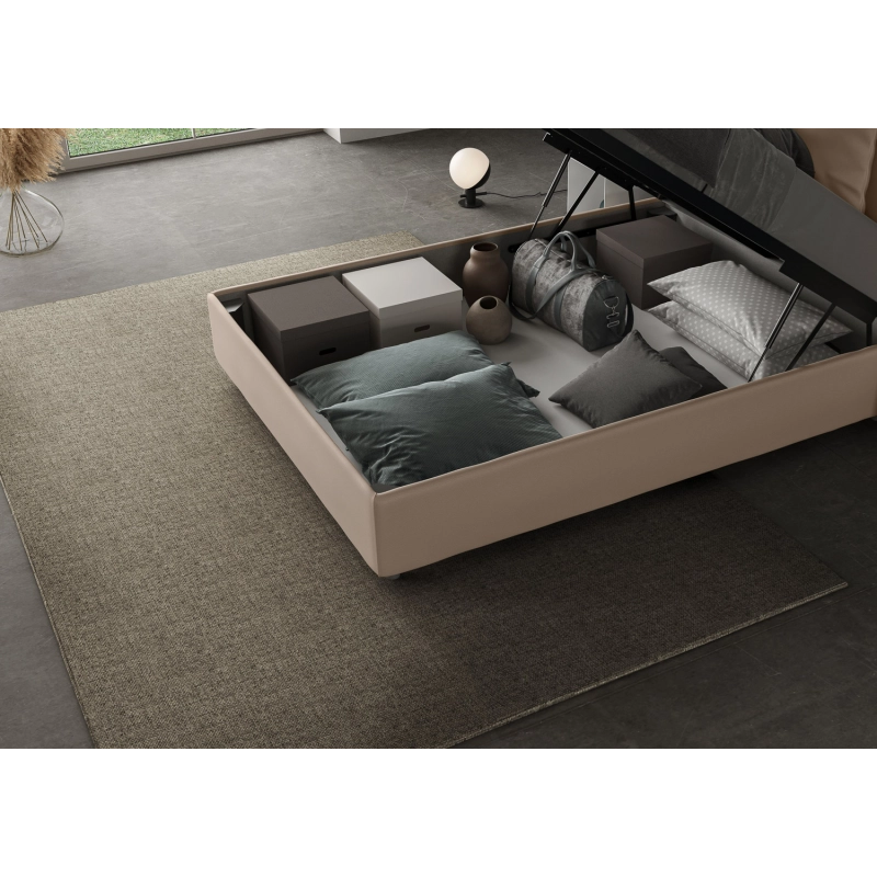 Letto imbottito Matrimoniale francese 140x210 cm Mika - Similpelle,Tortora,Contenitore