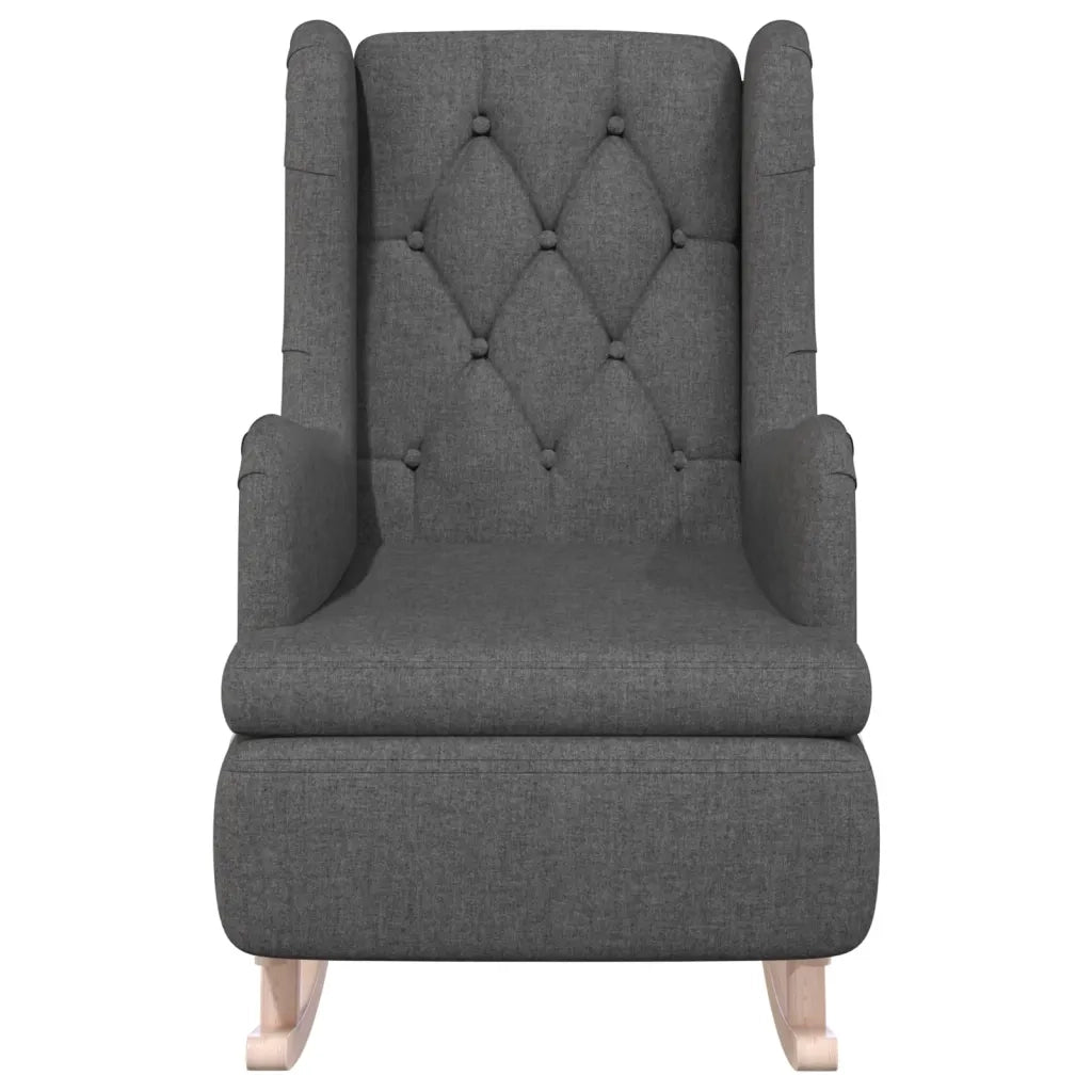 Poltrona Gambe a Dondolo | Sedia Relax Legno di Hevea Grigio Scuro in Tessuto