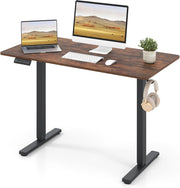 Scrivania Elettrica Ergonomica 120 x 60 cm, 3 Memorie di Altezza, Protezione Anti-Collisione e Gancio per Cuffie, Scrivania Regolabile in Altezza per Ufficio e Casa (Marrone)