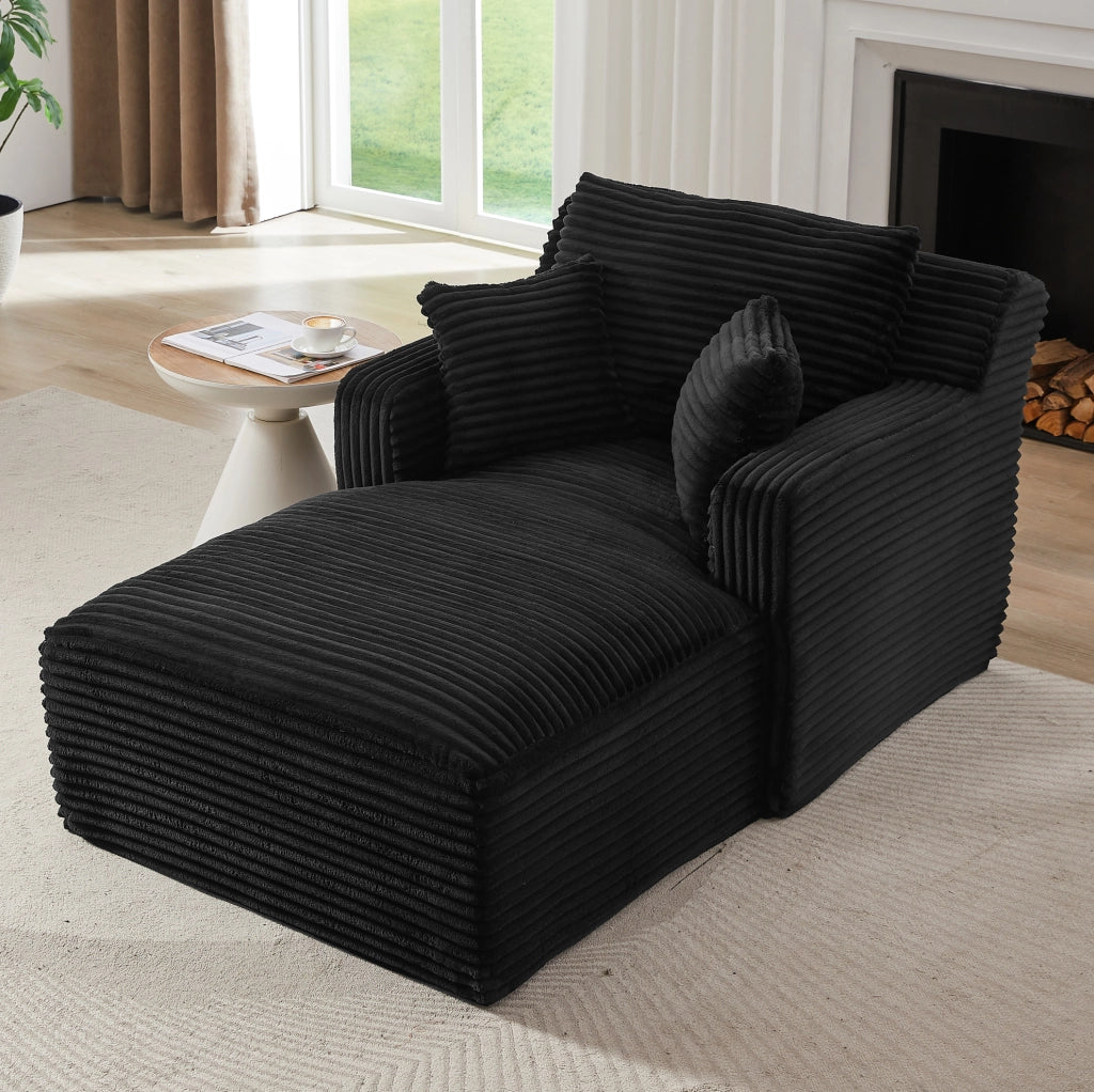 Chaise longue 166x100x82 cm nera in velluto a coste， senza montaggio