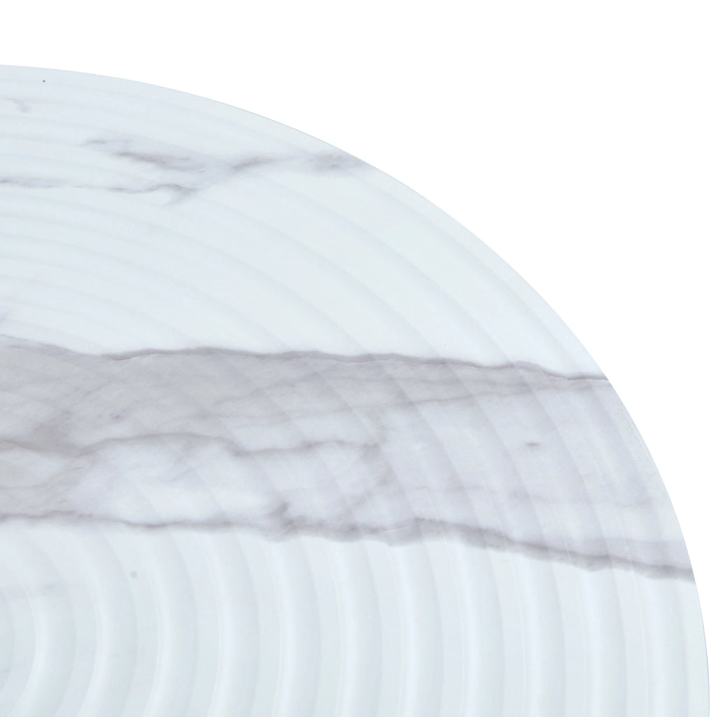 Tavolino rotondo 73.99x73.61x22.5 cm con piano effetto marmo e scanalature; MDF e metallo; bianco