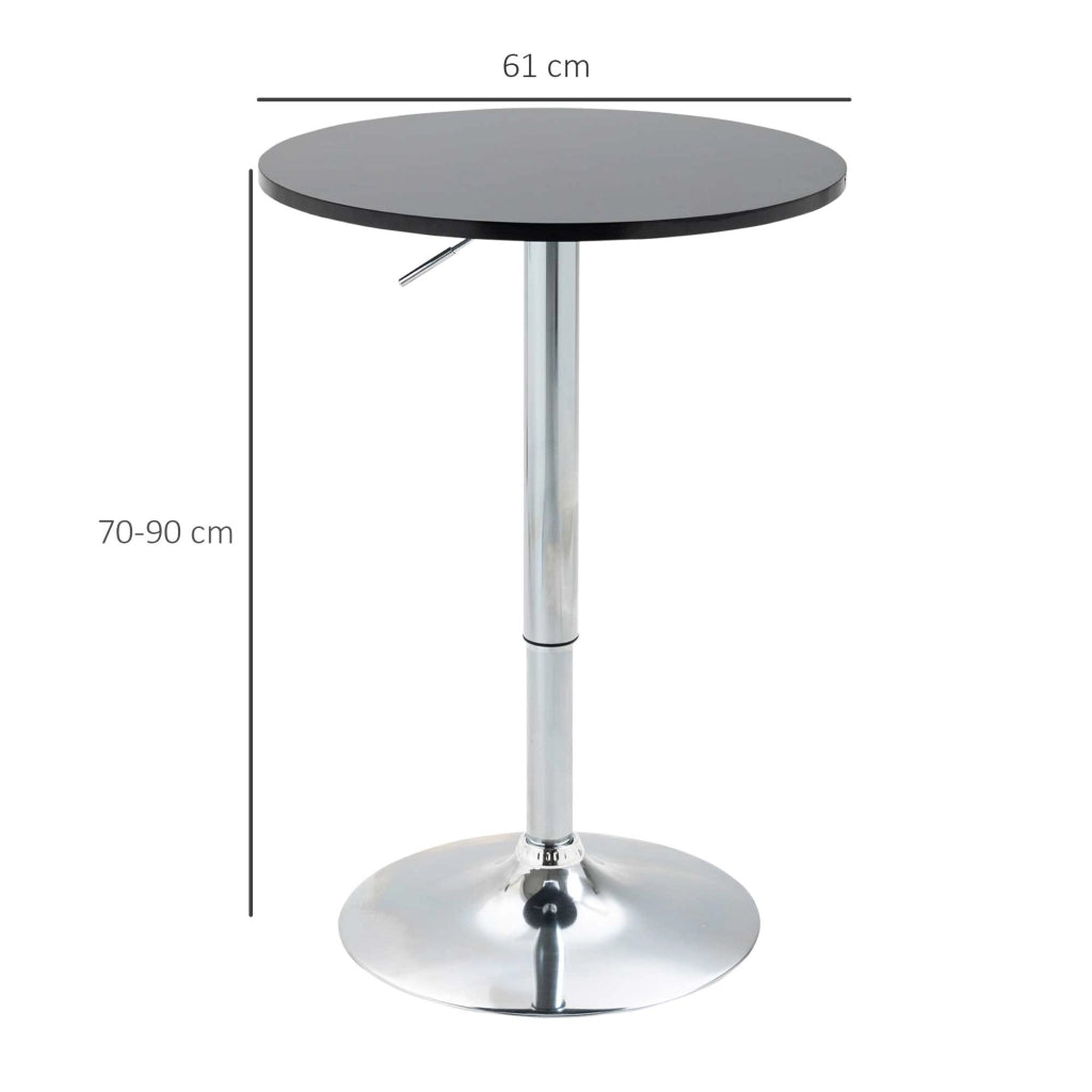 Tavolo bar rotondo regolabile in altezza con piano girevole, nero, Ø61x70-90 cm
