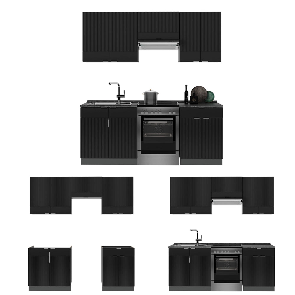 Cucina componibile Fame-Line Nero rigato/Antracite 200 cm, PL Rovere Vicco