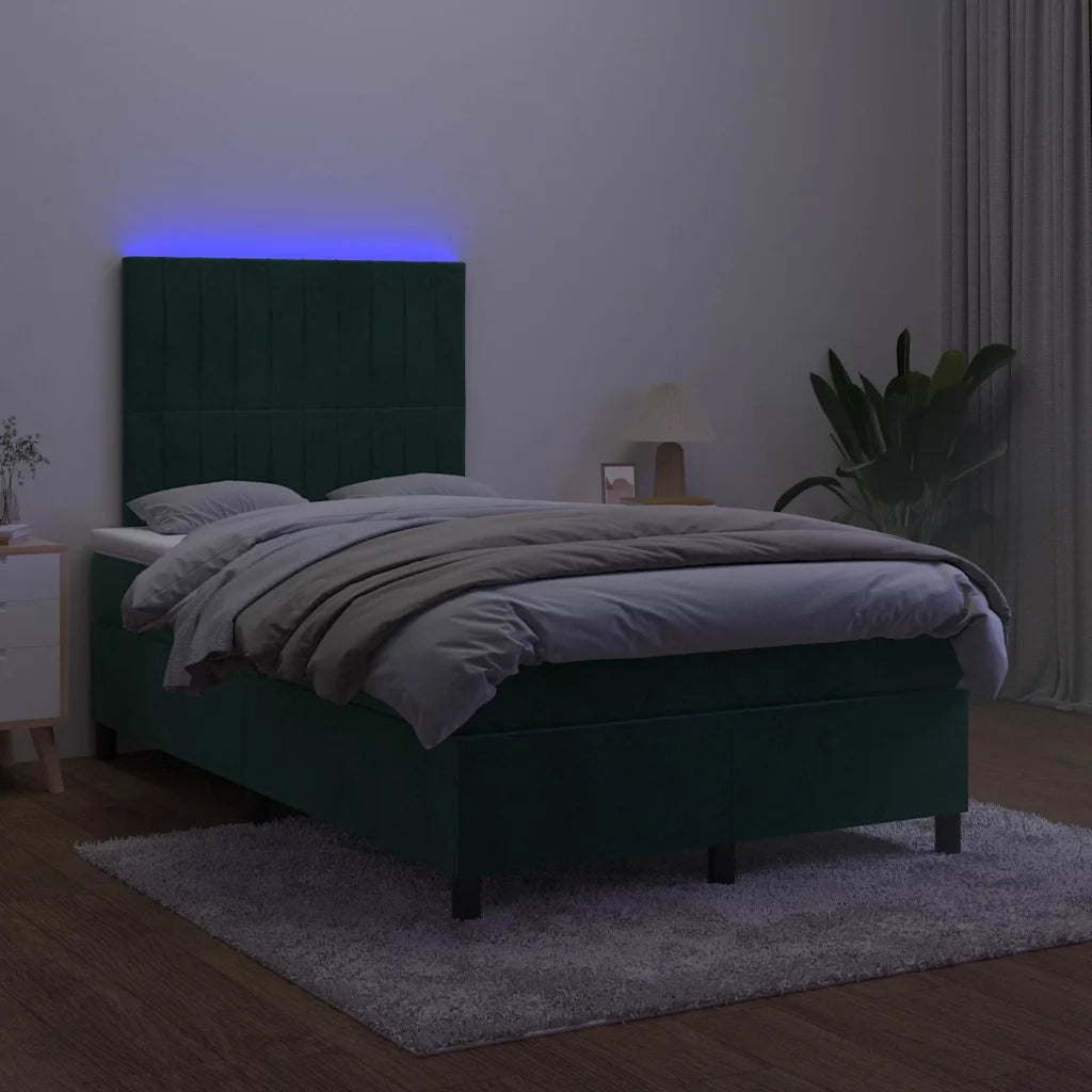 Letto a Molle con Materasso e LED Verde Scuro 120x200cm Velluto 3136236
