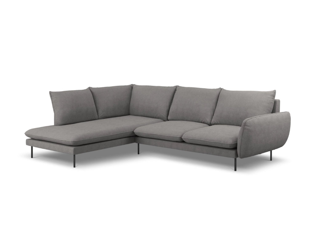 Cosmopolitan Design - Divano angolare sinistro "Vienna" 6 posti in tessuto strutturato grigio scuro 