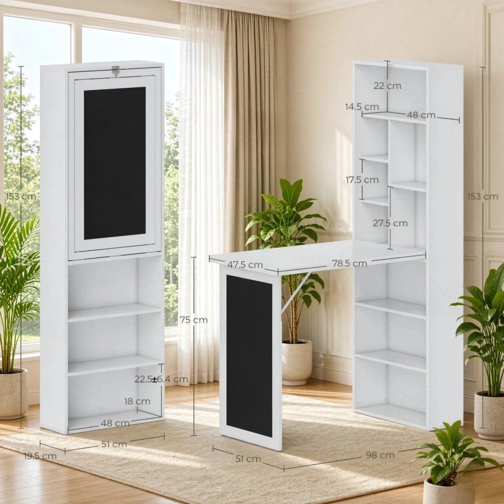 SCRIVANIA pieghevole da parete 98x51x153 cm MDF e legno Nero e Bianco