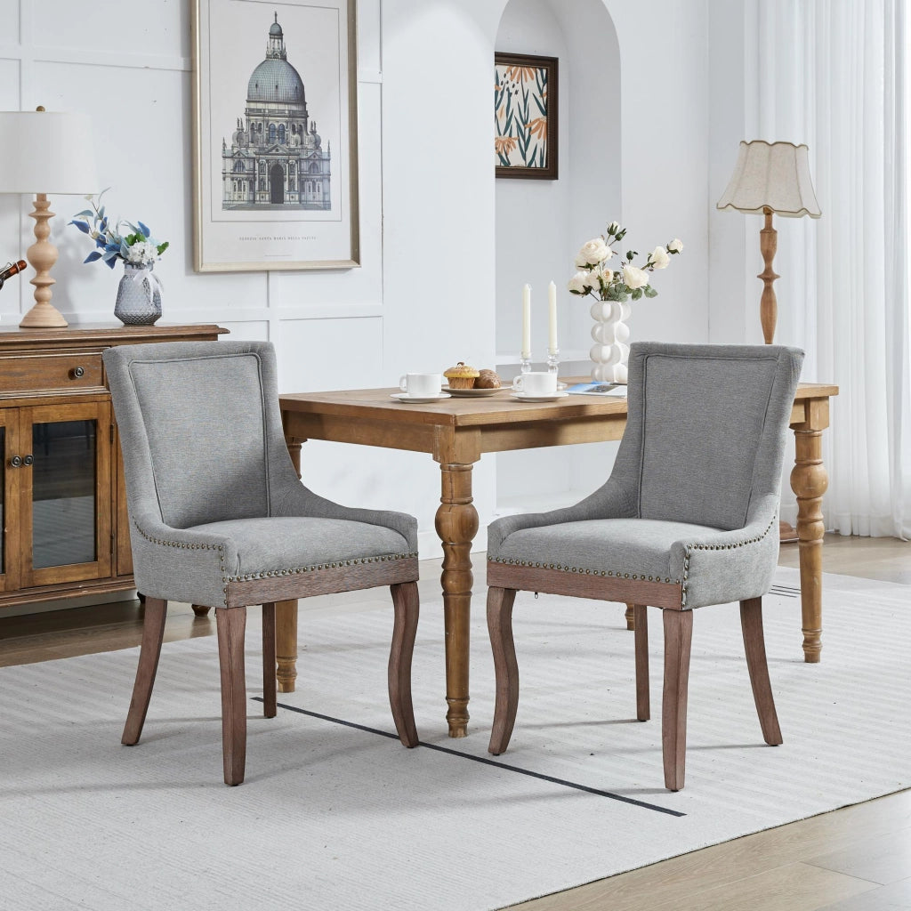 Sedie da Pranzo Imbottite in Tessuto con Gambe in Legno ¨C MINIMAL ¨C Set 2 Pezzi, Grigio