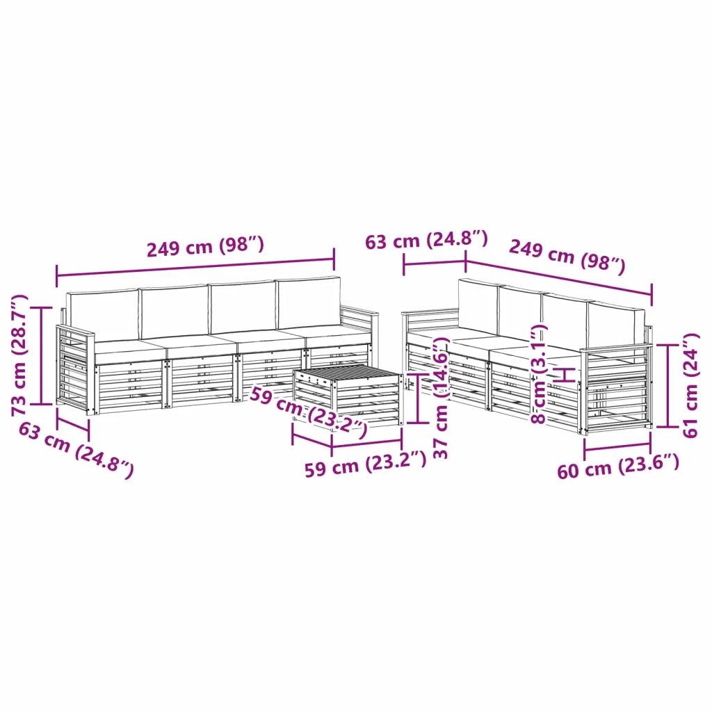 Set divani 9 pcs Naturale e Antracite Legno di Acacia Massello 3374582